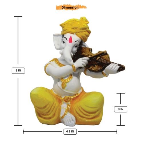 Small Lord Ganesha Idol Playing Instruments Best & Unique Design Yellow for Home Decor - Karigaari India Aesthetic Home Decor