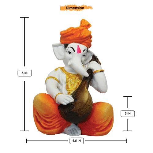 Small Lord Ganesha Idol Playing Instruments Best & Unique Design Orange & White for Home Decor - Karigaari India Aesthetic Home Decor