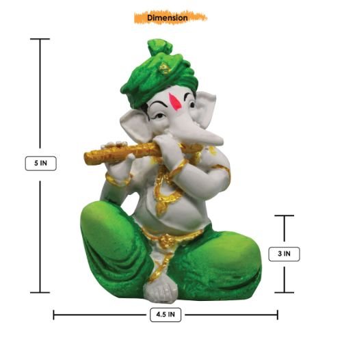 Lord Ganesha Idol Playing Flute Best & Unique Design Green for Home Decor - Karigaari India Aesthetic Home Decor