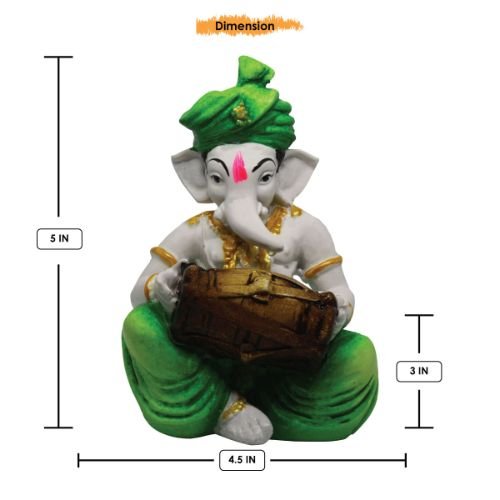 Lord Ganesha Idol Playing Dhol Best & Unique Design Green for Home Decor - Karigaari India Aesthetic Home Decor