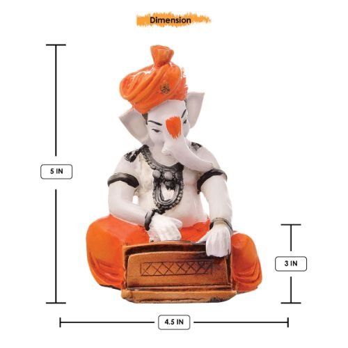Unique Design Lord Ganesha Playing Instruments Idol Orange Best Item for Home Decor - Karigaari India Aesthetic Home Decor