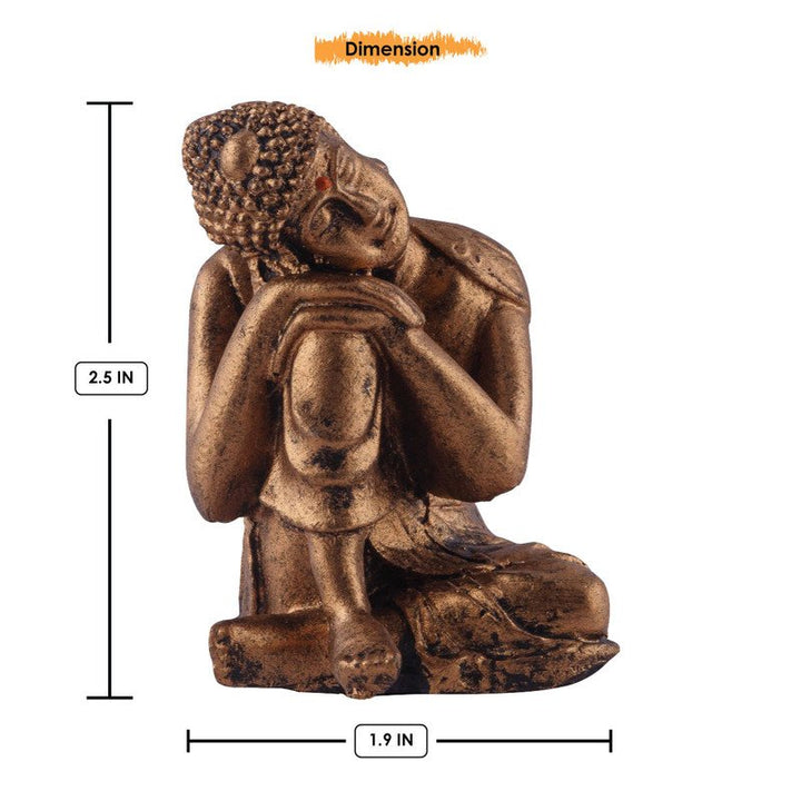 Handcrafted Ployresin Sitting With Putting Hand And Head on Knee Lord Buddha Statue Showpiece Home Decor/Office Decor/Spiritual Gift, Golden Colour - Karigaari India Aesthetic Home Decor