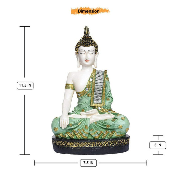 Handcrafted Ployresin Light Green And Golden Colour Sitting Lord Buddha Statue Showpiece Home Decor/Office Decor/Spiritual Gift - Karigaari India Aesthetic Home Decor