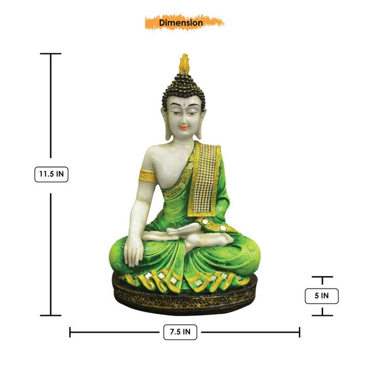 Handcrafted Ployresin Golden And Green Colour Sitting Lord Buddha Statue Showpiece Home Decor/Office Decor/Spiritual Gift - Karigaari India Aesthetic Home Decor