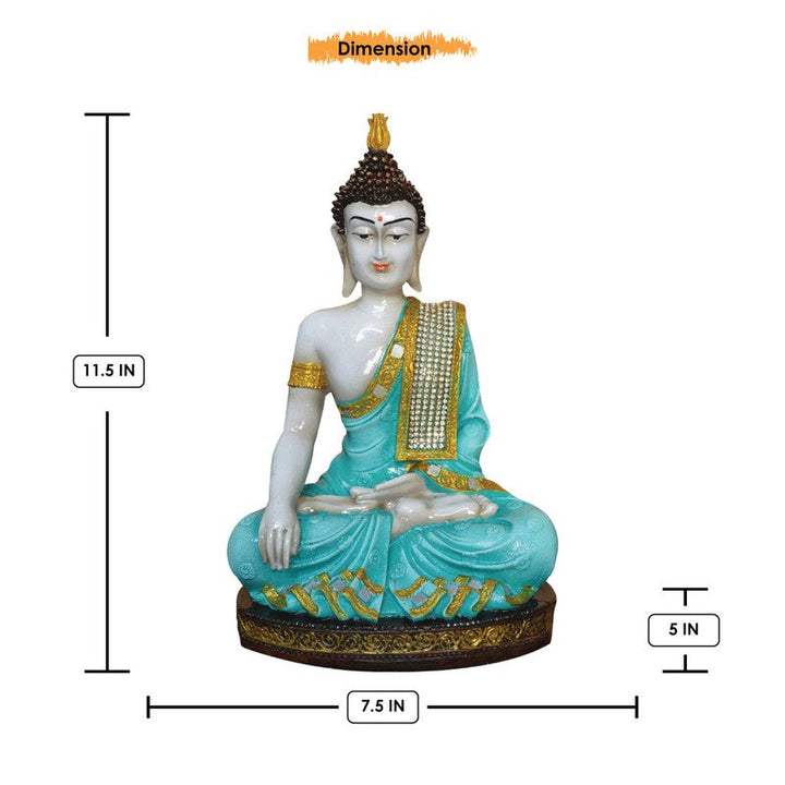 Handcrafted Ployresin Golden And Sky Blue Colour Sitting Lord Buddha Statue Showpiece Home Decor/Office Decor/Spiritual Gift - Karigaari India Aesthetic Home Decor