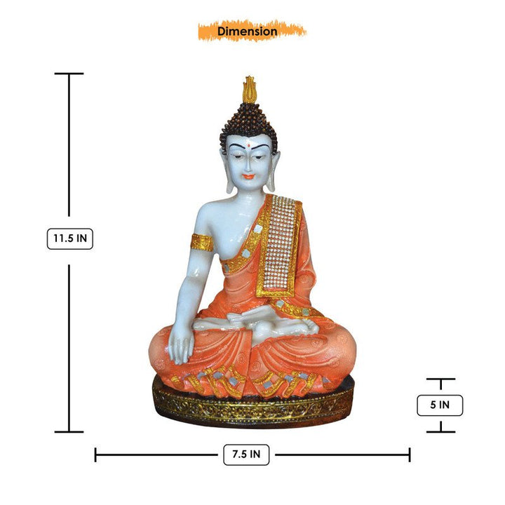 Handcrafted Ployresin Golden And Orange Colour Sitting Lord Buddha Statue Showpiece Home Decor/Office Decor/Spiritual Gift - Karigaari India Aesthetic Home Decor