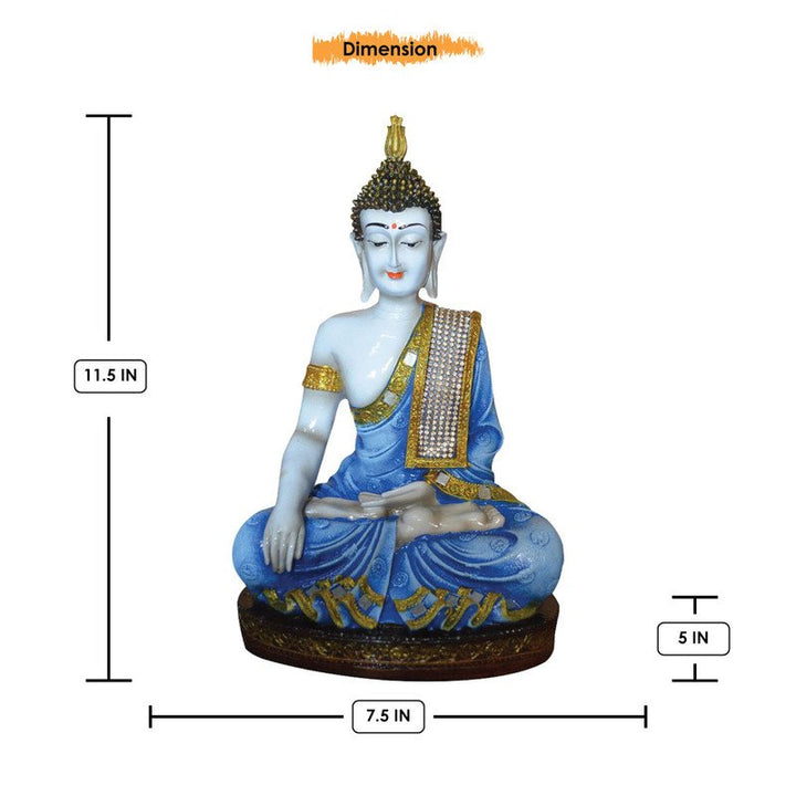 Handcrafted Ployresin Blue And Golden Colour Sitting Lord Buddha Statue Showpiece Home Decor/Office Decor/Spiritual Gift - Karigaari India Aesthetic Home Decor