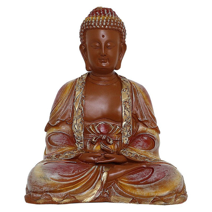 Handcrafted Ployresin Lord Buddha Sitting And Meditation Statue Showpiece Home Decor/Office Decor/Spiritual Gift, Brown And Gold - Karigaari India Aesthetic Home Decor