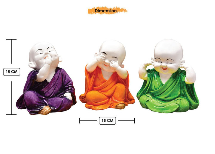 Handcrafted Ployresin Three Multicolour Sitting Lord Buddha Statues Showpiece Home Decor/Office Decor/Spiritual Gift - Karigaari India Aesthetic Home Decor