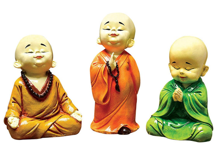 Handcrafted Ployresin Three Multicolour Praying And Meditating Lord Buddha Statues Showpiece Home Decor/Office Decor/Spiritual Gift - Karigaari India Aesthetic Home Decor