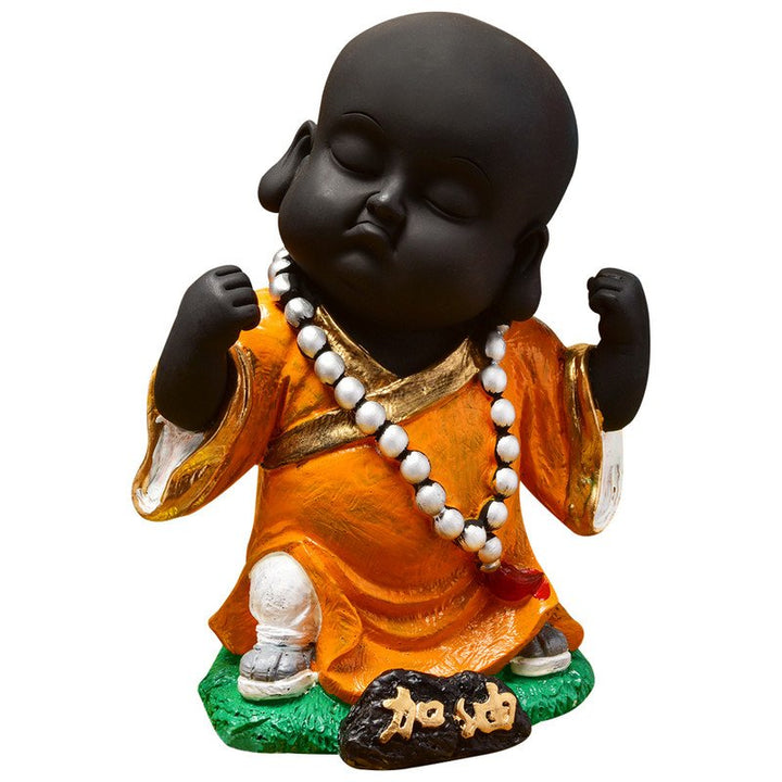 Handcrafted Ployresin Standing Lord Buddha Statue Showpiece Home Decor/Office Decor/Spiritual Gift, Black And Orange - Karigaari India Aesthetic Home Decor