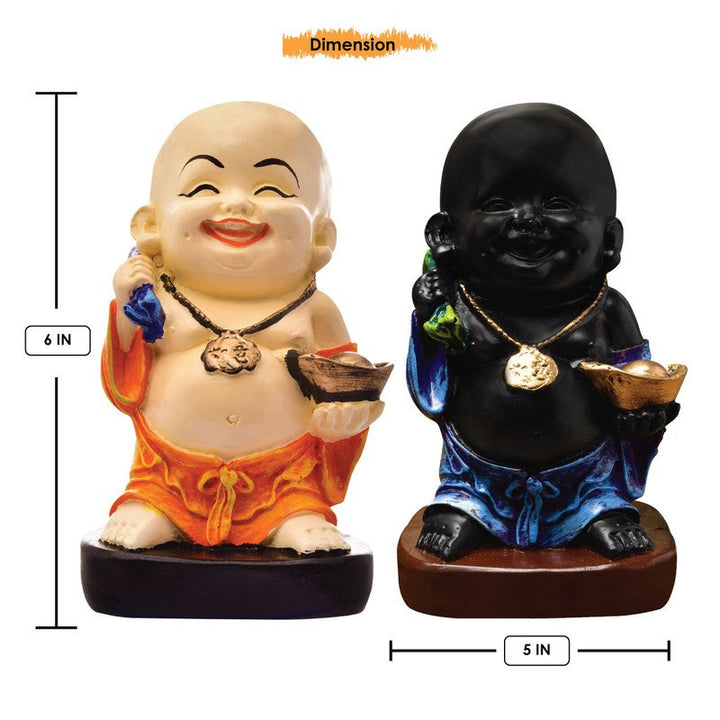 Handcrafted Ployresin Two Multicolour Standing Laughing  Lord Buddha Statue Showpiece Home Decor/Office Decor/Spiritual Gift - Karigaari India Aesthetic Home Decor