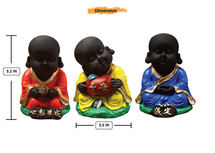 Handcrafted Ployresin Sitting  Lord Buddha Statue Three Multicolour Pieces Showpiece Home Decor/Office Decor/Spiritual Gift - Karigaari India Aesthetic Home Decor