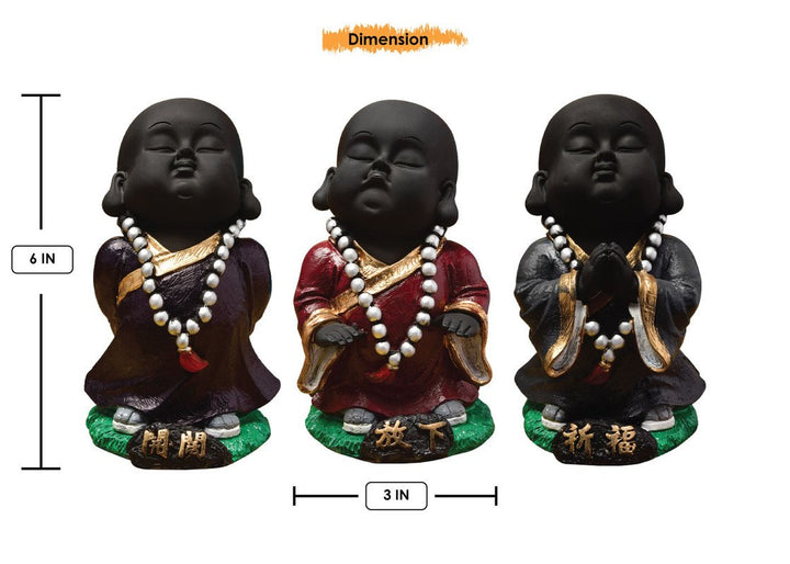 Handcrafted Ployresin Standing And Praying  Lord Buddha Statue Three Brown And Red Colour Pieces Showpiece Home Decor/Office Decor/Spiritual Gift - Karigaari India Aesthetic Home Decor