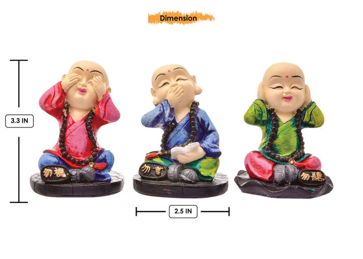 Handcrafted Ployresin Sitting And Putting Hand On Eyes, Ears And Mouth Lord Buddha Statue Showpiece Home Decor/Office Decor/Spiritual Gift, Multicolour, Three Pieces - Karigaari India Aesthetic Home Decor
