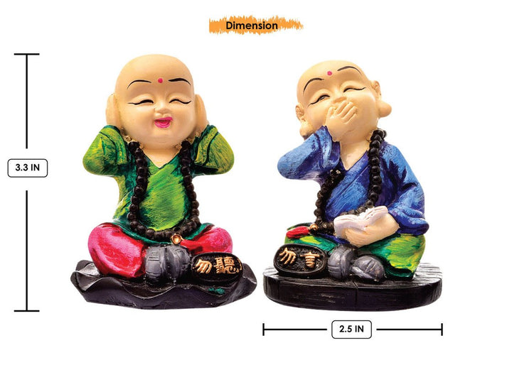 Handcrafted Ployresin Sitting With Putting Fingers On Ears And Mouth Lord Buddha Statue Multicolour Showpiece Home Decor/Office Decor/Spiritual Gift, Two Pieces - Karigaari India Aesthetic Home Decor