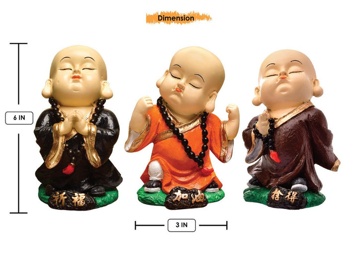 Handcrafted Ployresin Standing, Praying Lord Buddha Multicolour Statue Showpiece Home Decor/Office Decor/Spiritual Gift, Three Pieces - Karigaari India Aesthetic Home Decor