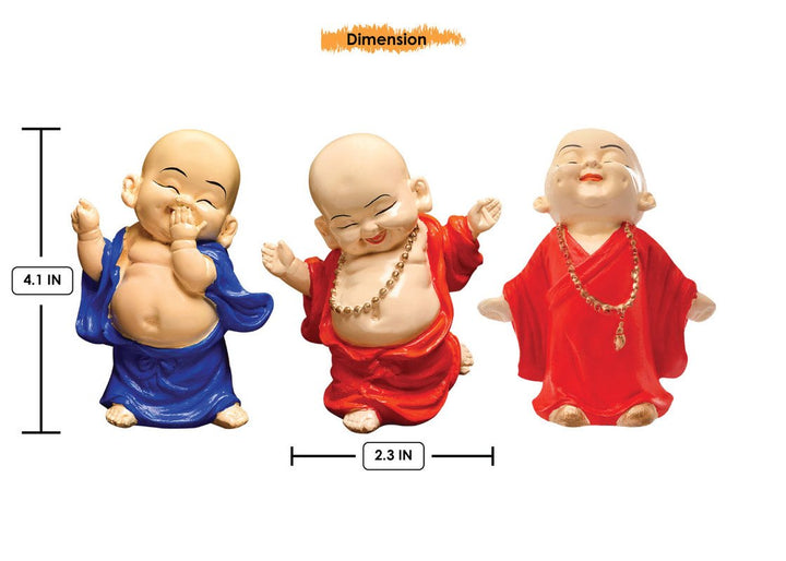 Handcrafted Ployresin Standing, Smiling ,Happy Lord Buddha Orange, Blue Colour Statue Showpiece Home Decor/Office Decor/Spiritual Gift, Three Pieces - Karigaari India Aesthetic Home Decor