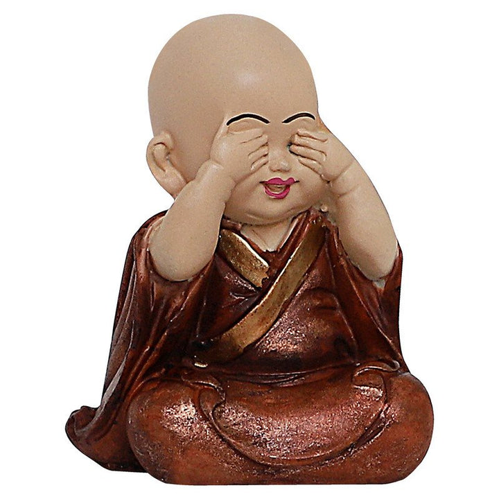 Handcrafted Ployresin Lord Buddha Sitting With Putting Hands On Eyes Wearing Shiny Brown Clothes Statue Showpiece Home Decor/Office Decor/Spiritual Gift - Karigaari India Aesthetic Home Decor