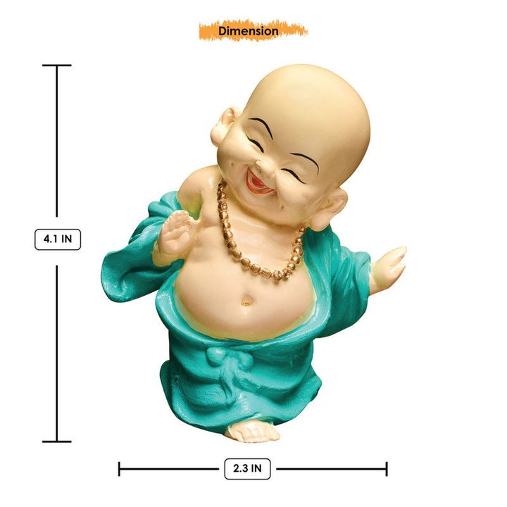 Handcrafted Ployresin Standing And Sitting, Laughing ,Happy Lord Buddha Green, Blue Colour Statue Showpiece Home Decor/Office Decor/Spiritual Gift, Three Pieces - Karigaari India Aesthetic Home Decor