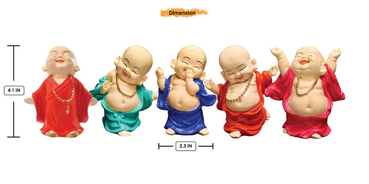 Handcrafted Ployresin Standing And Sitting, Laughing ,Happy Lord Buddha Orange, Green, Blue Colour Statue Showpiece Home Decor/Office Decor/Spiritual Gift, Six Pieces - Karigaari India Aesthetic Home Decor