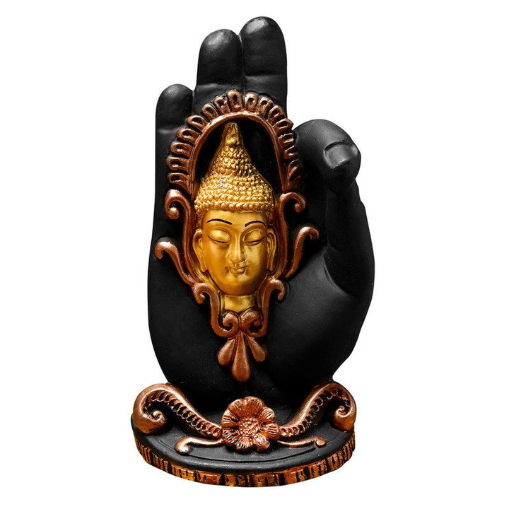 Handcrafted Ployresin Face On Hand Lord Buddha Black And Golden Colour Statue Showpiece Home Decor/Office Decor/Spiritual Gift - Karigaari India Aesthetic Home Decor