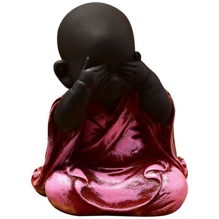 Handcrafted Ployresin Sitting With Putting Fingers On Eyes Pink Colour Lord Buddha Statue Showpiece Home Decor/Office Decor/Spiritual Gift - Karigaari India Aesthetic Home Decor