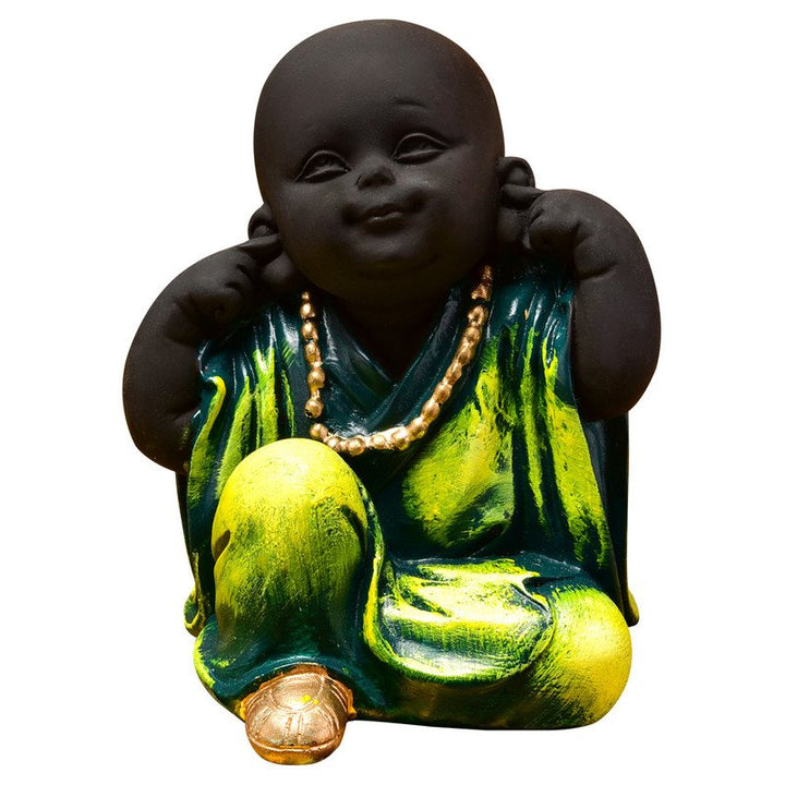 Handcrafted Ployresin Green Colour Sitting And Putting Fingers In Ears Lord Buddha Statue Showpiece Home Decor/Office Decor/Spiritual Gift - Karigaari India Aesthetic Home Decor
