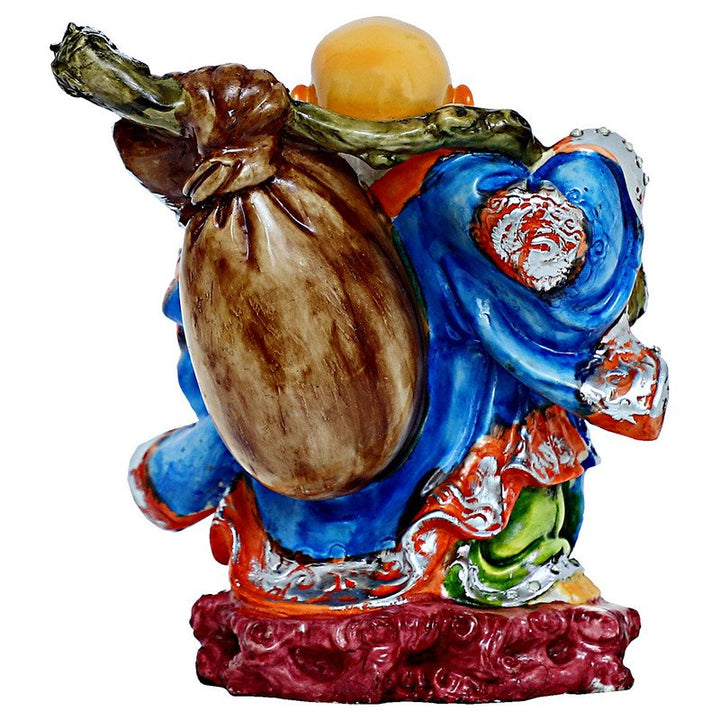 Handcrafted Ployresin Lord Buddha Standing With Laughing Multicolour Statue Showpiece Home Decor/Office Decor/Spiritual Gift,Blue And White - Karigaari India Aesthetic Home Decor