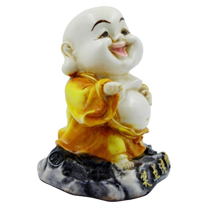 Handcrafted Ployresin Lord Buddha Standing, Laughing White And Yellow Statue Showpiece Home Decor/Office Decor/Spiritual Gift - Karigaari India Aesthetic Home Decor