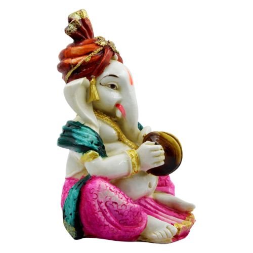 Lord Ganesha Playing Instrument wearing Pink Dhoti Idol for Home Decor - Karigaari India Aesthetic Home Decor