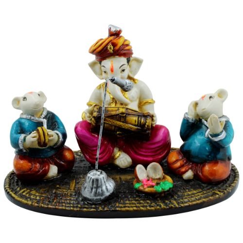 Lord Ganesha Playing Instrument With Mouse Idol for Home Decor - Karigaari India Aesthetic Home Decor
