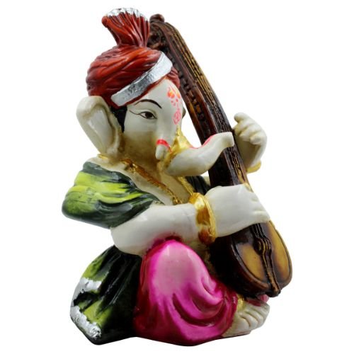 Lord Ganesha Playing Guitar Wearing Pink Dhoti Idol for Home Decor - Karigaari India Aesthetic Home Decor