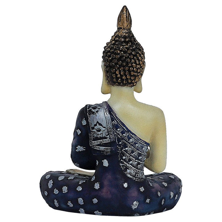 Handcrafted Ployresin Lord Buddha Sitting And Praying Wearing Black And Silver Clothes Statue Showpiece Home Decor/Office Decor/Spiritual Gift - Karigaari India Aesthetic Home Decor