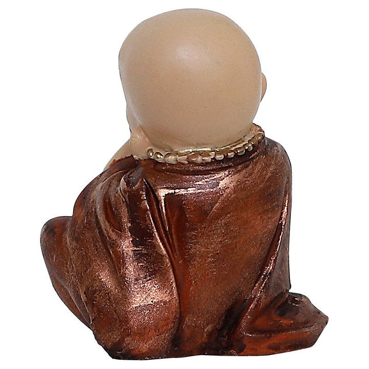 Handcrafted Ployresin Lord Buddha Sitting With Putting Hand On Mouth Statue Showpiece Home Decor/Office Decor/Spiritual Gift, Shiny Brown - Karigaari India Aesthetic Home Decor