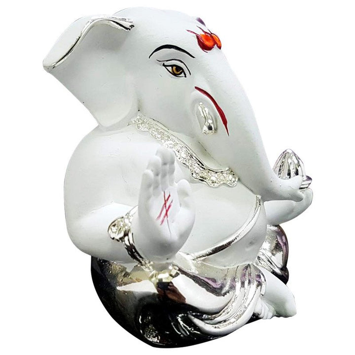 Stylish White Ceramic Ganesha Idol for Car Dashboard I Gifting - Karigaari India Aesthetic Home Decor