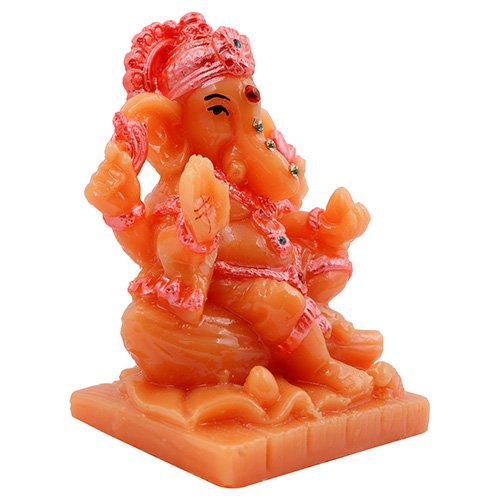 Small Lord Ganesha Sitting On Rock Idol Orange And Pink Ornaments Best for Home Decor - Karigaari India Aesthetic Home Decor