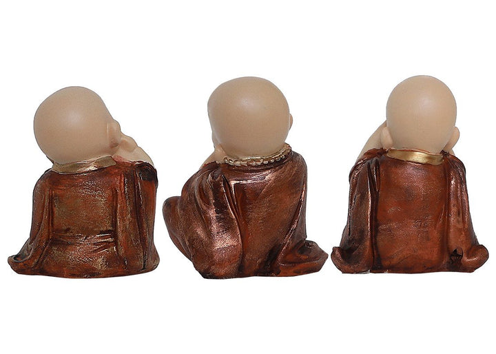 Handcrafted Ployresin Lord Buddha Three Sitting Statues Wearing Shiny Brown Clothes Showpiece Home Decor/Office Decor/Spiritual Gift - Karigaari India Aesthetic Home Decor