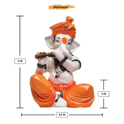 Unique Little Lord Ganesha Playing Flute Idol Orange Best for Home Decor - Karigaari India Aesthetic Home Decor