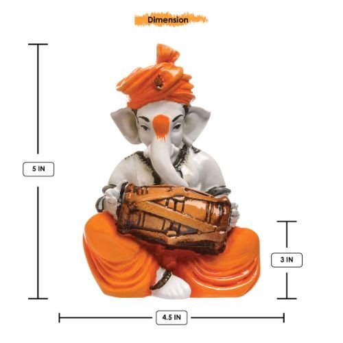 Unique Little Lord Ganesha Playing Dhol Idol Orange Best for Home Decor - Karigaari India Aesthetic Home Decor