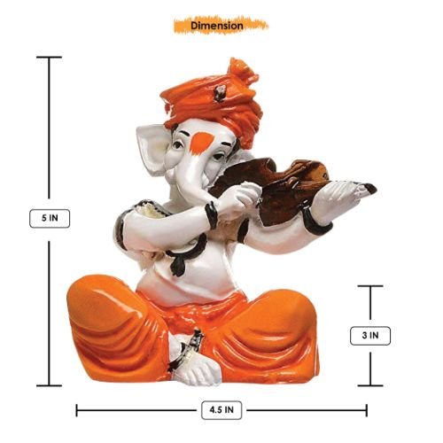 Unique Little Lord Ganesha Playing Violin Idol Orange Best for Home Decor - Karigaari India Aesthetic Home Decor