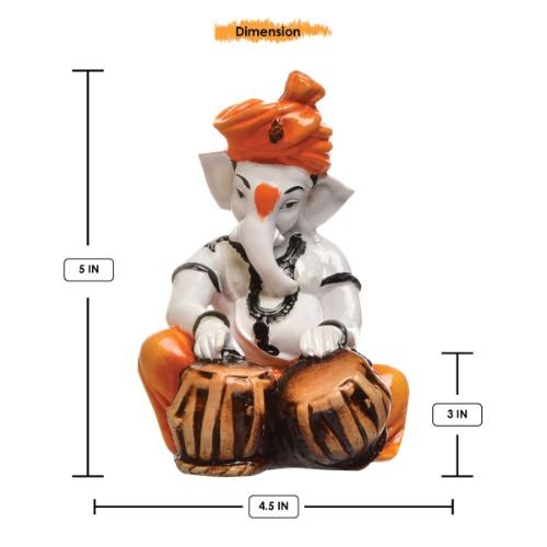 Unique Little Lord Ganesha Playing Tabla Idol Orange Best for Home Decor - Karigaari India Aesthetic Home Decor