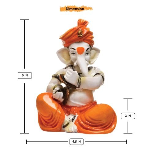 Unique Little Lord Ganesha Playing Manjira Idol Orange Best for Home Decor - Karigaari India Aesthetic Home Decor