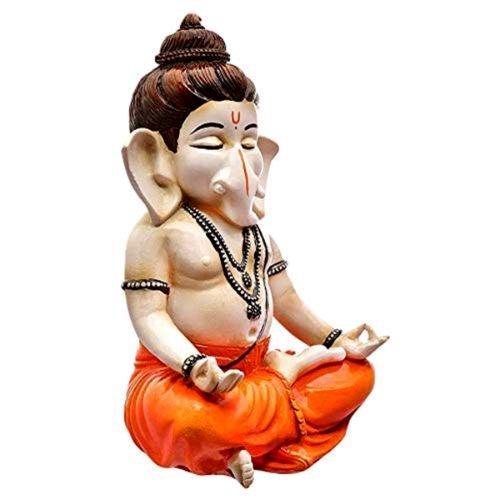 Unique Little Lord Ganesha Sitting In Yoga Position Idol Orange Best for Home Decor - Karigaari India Aesthetic Home Decor