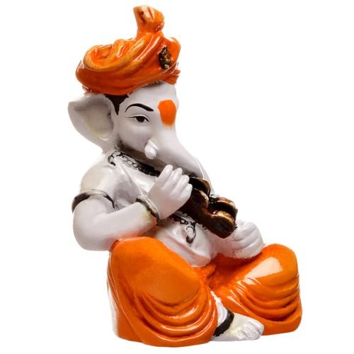 Unique Design Little Lord Ganesha Playing Instruments Idol Orange Best Item for Home Decor - Karigaari India Aesthetic Home Decor