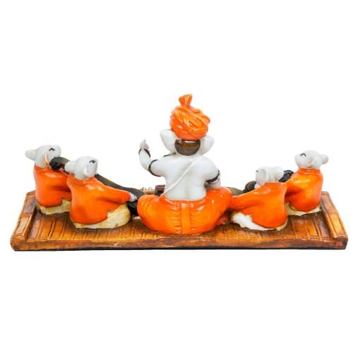 Unique Design Little Lord Ganesha Playing Instruments With Mouse Idol Orange Best Item for Home Decor - Karigaari India Aesthetic Home Decor