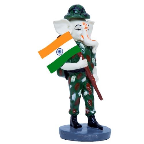 Unique Design Lord Ganesha In Soldier Uniform Holding Indian Flag Best Item for Home Decor - Karigaari India Aesthetic Home Decor