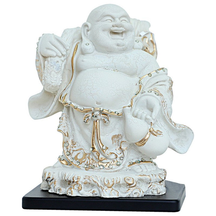 Handcrafted Ployresin Lord Buddha  Standing With Laughing White Colour With Golden Border Statue Showpiece Home Decor/Office Decor/Spiritual Gift - Karigaari India Aesthetic Home Decor