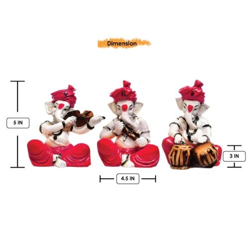 Unique Design Three Lord Ganesha Playing Instruments Idol Pink Best Item for Home Decor - Karigaari India Aesthetic Home Decor