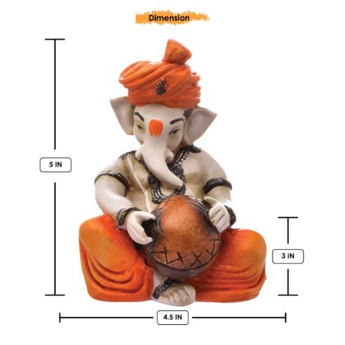 Little Lord Ganesha Idol Playing Instruments Best & Unique Design Orange for Home Decor - Karigaari India Aesthetic Home Decor